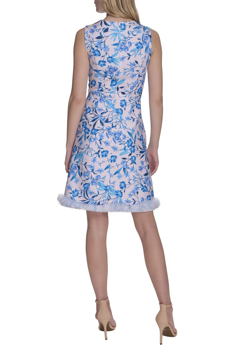 Floral Fringe Detail A-Line Dress, Alternate, color, IVORY BLUE