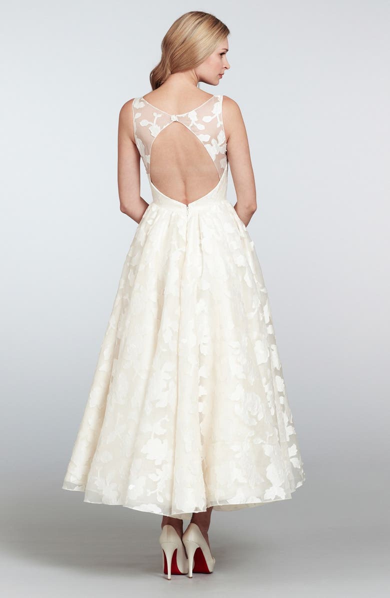 Hayley Paige 'Hepburn' Floral Appliqué Silk Organza Dress, Alternate, color,