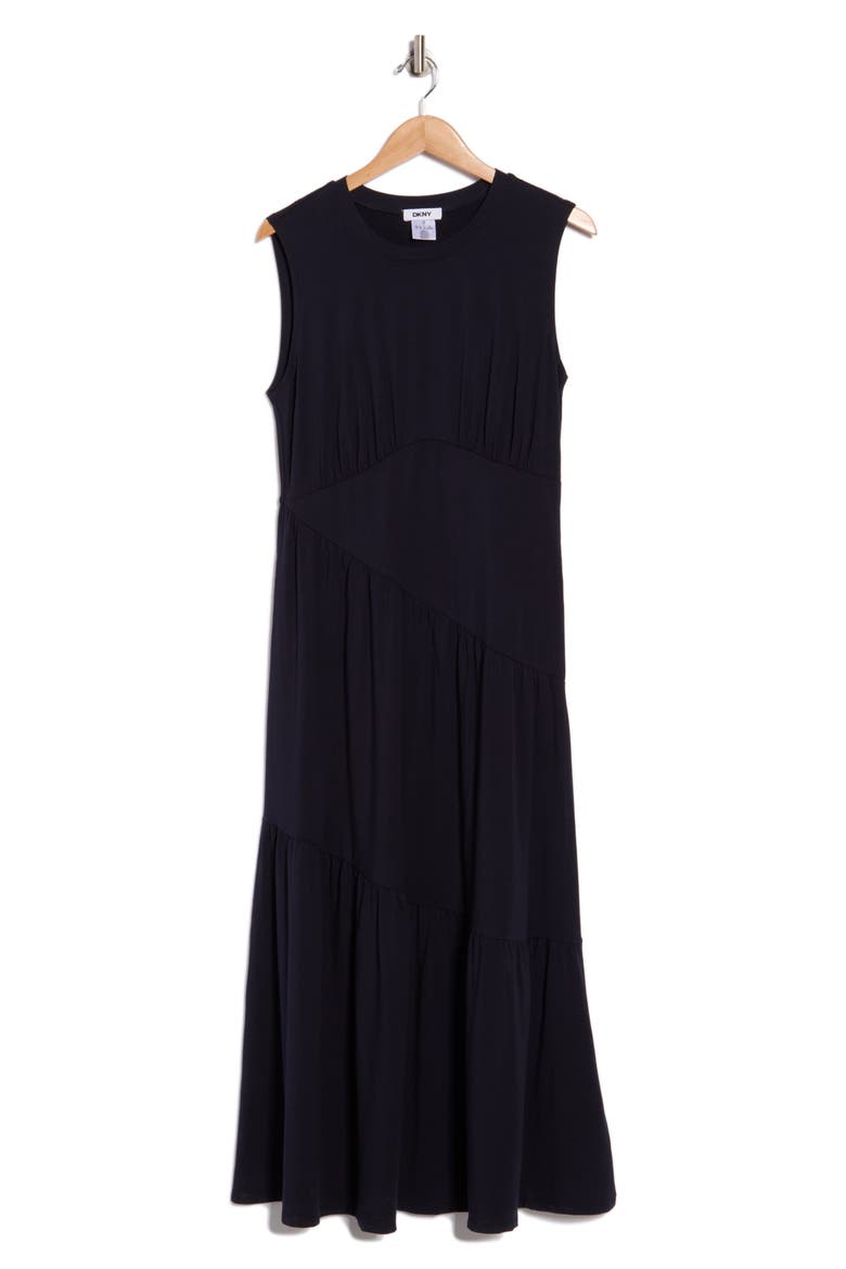 Gathered Sleeveless Tiered Maxi Dress, Alternate, color, NAVY