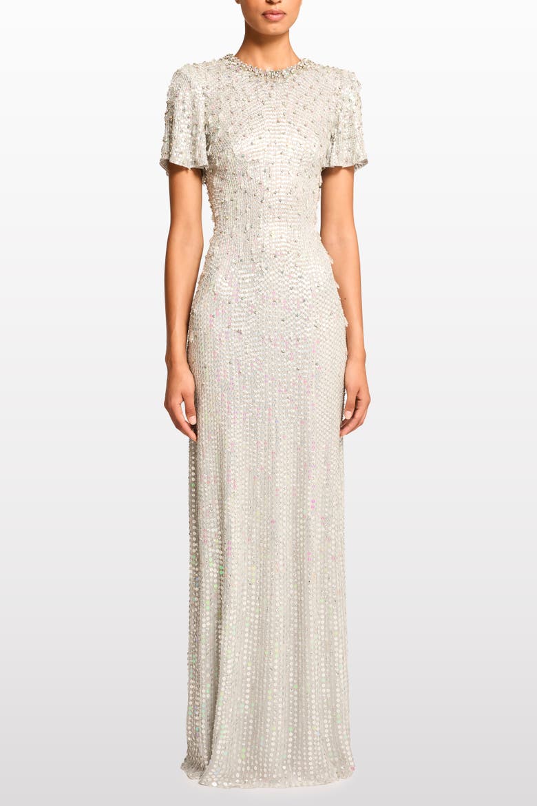 Serenity Sequin-Embellished Gown, Alternate, color, Ammonite