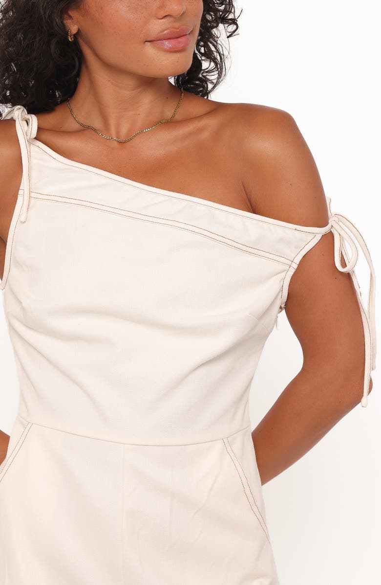 Petal & Pup Tatue One-Shoulder Tie Strap Denim Romper, Alternate, color, Bone