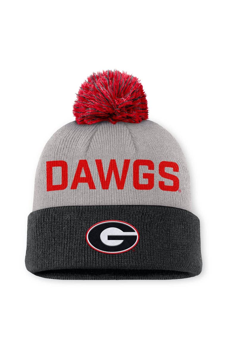 Nike Men's Nike Gray/Black Georgia Bulldogs Primetime Peak Cuffed Knit Hat with Pom, Main, color, 
