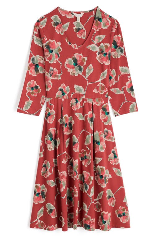 Seasalt Cornwall Floral Pleated Stretch Organic Cotton Jersey Dress In Red