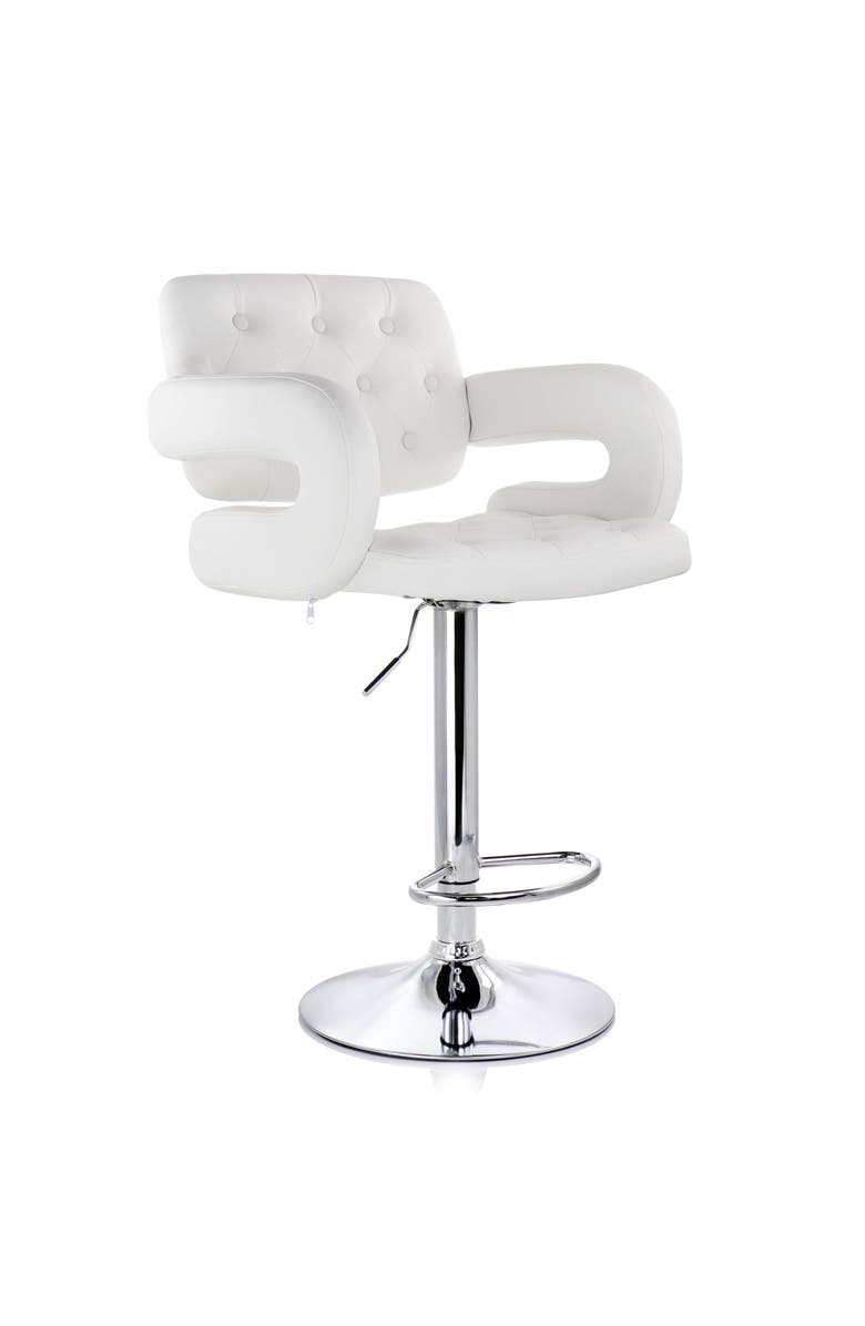 Elama Faux Leather Tufted Bar Stool with Adjustable Height, Main, color, White