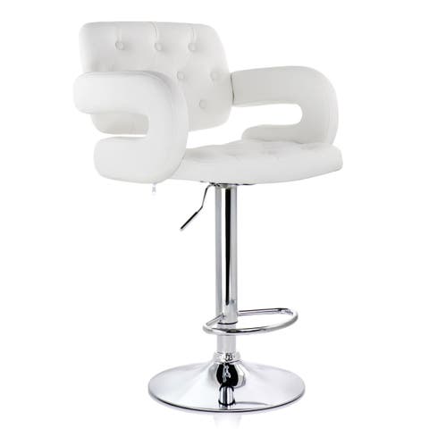 Faux Leather Tufted Bar Stool with Adjustable Height