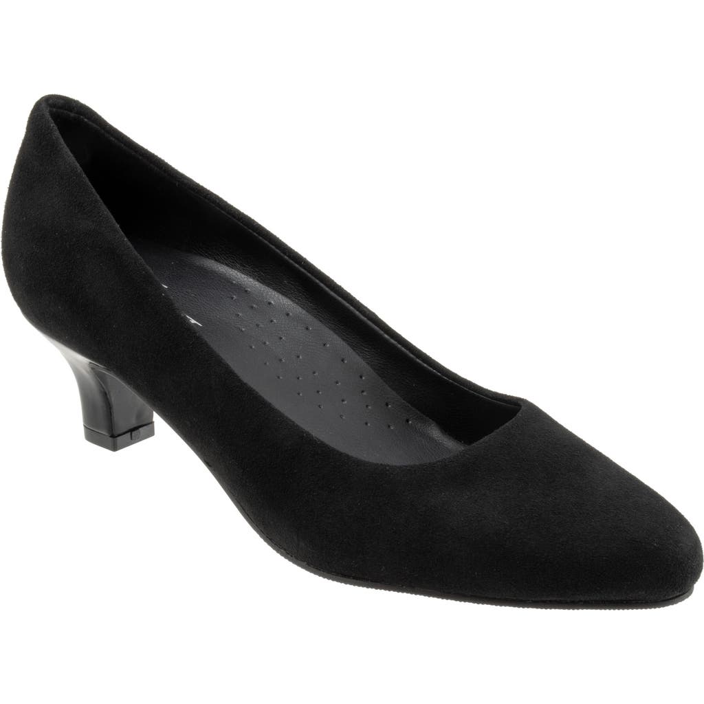 Trotters Kate Pointed Toe Kitten Heel Pump In Black Suede
