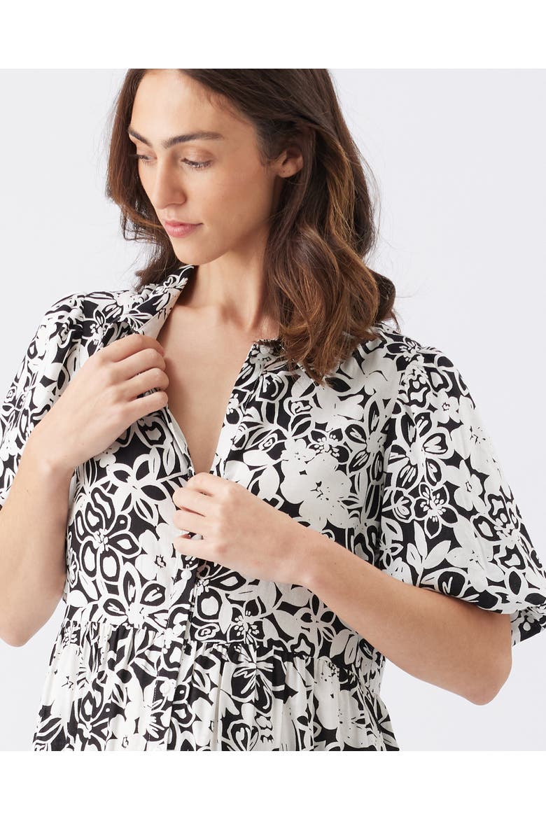 Nahla Linen Dress, Alternate, color, Black / White