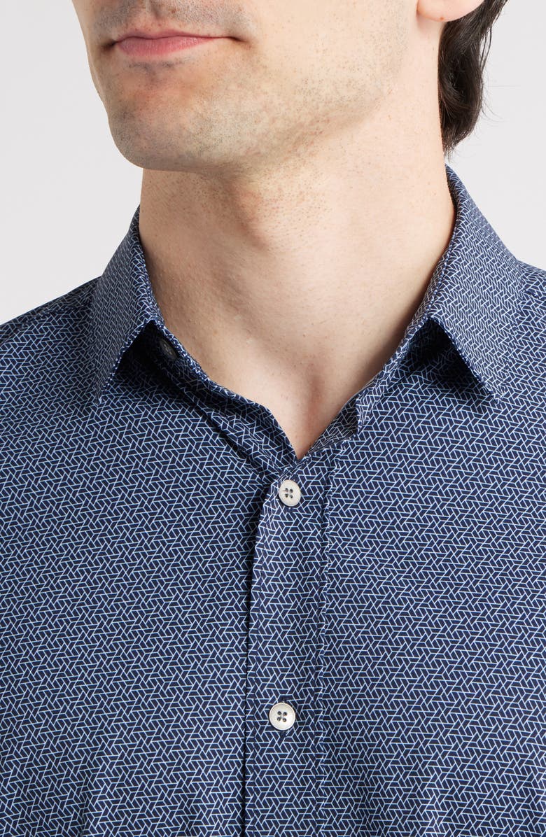 W.R.K Linked Hexagon Geo Print Short Sleeve Performance Button-Up Shirt, Alternate, color, Navy
