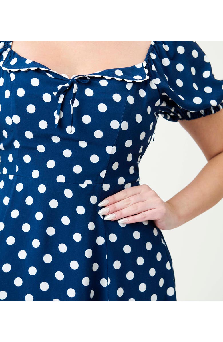 Unique Vintage Dot Puff Sleeve Midi Dress, Alternate, color, Navy/White