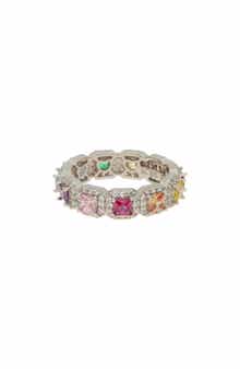 SUZY LEVIAN Sterling Silver Rainbow Asscher Cut Cubic Zirconia Band Ring