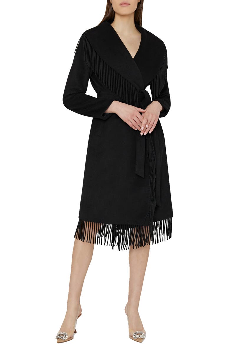Milly Fringe Trim Wool Blend Coat, Main, color,