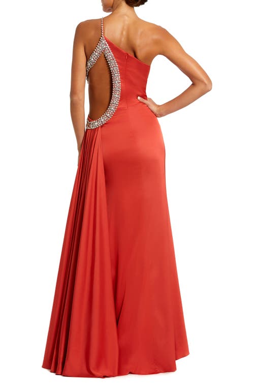 Mac Duggal Crystal Embellished Side Cutout One-shoulder Gown In Red