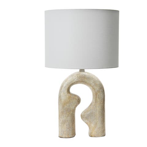 Abstract Resin Table Lamp with Linen Drum Shade, Distressed Natural