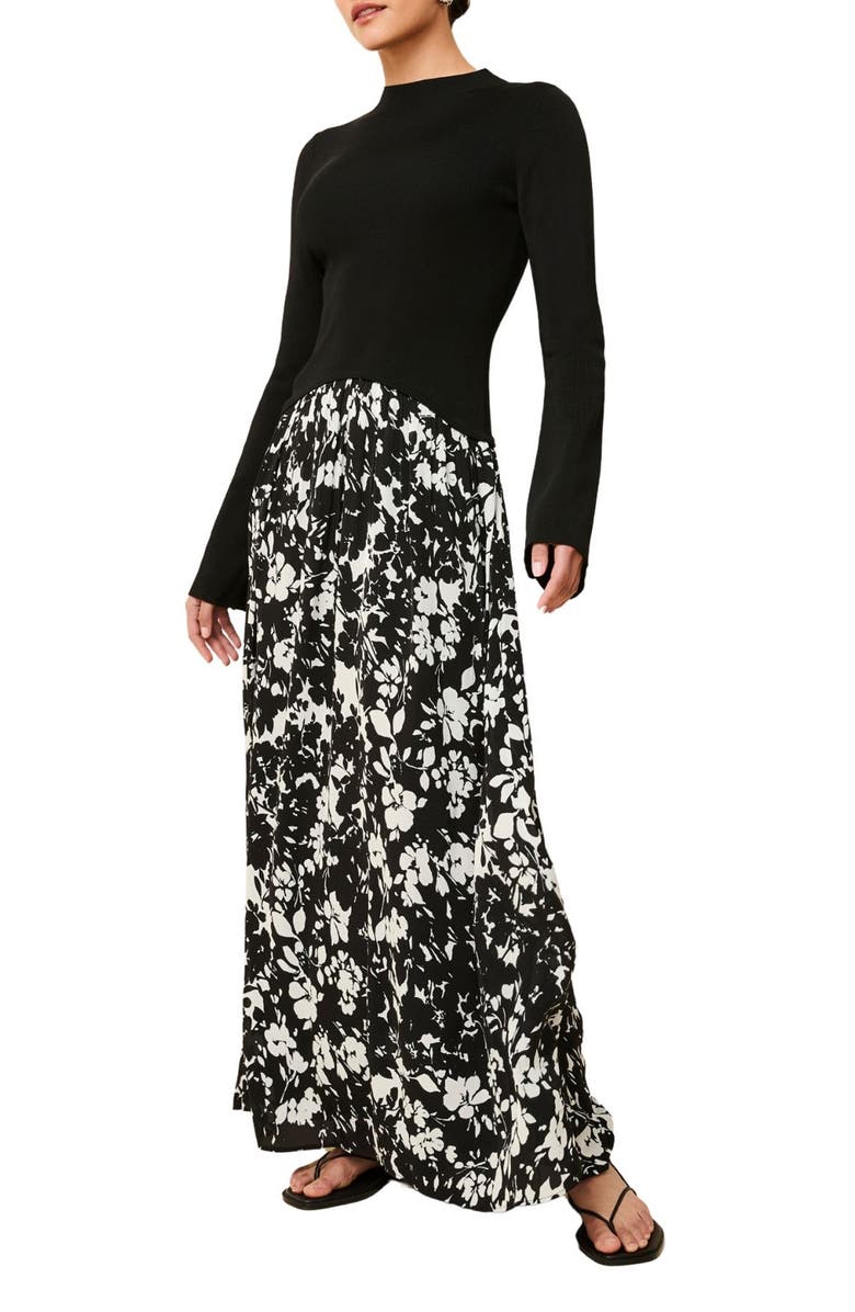 Solid & Striped The Soglio Long Sleeve Maxi Dress, Main, color, Black & White Floral