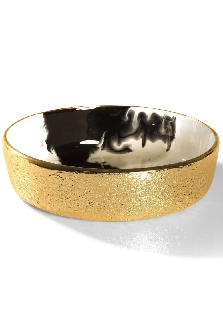 Bianco Nero Round Bowl, Alternate, color, White