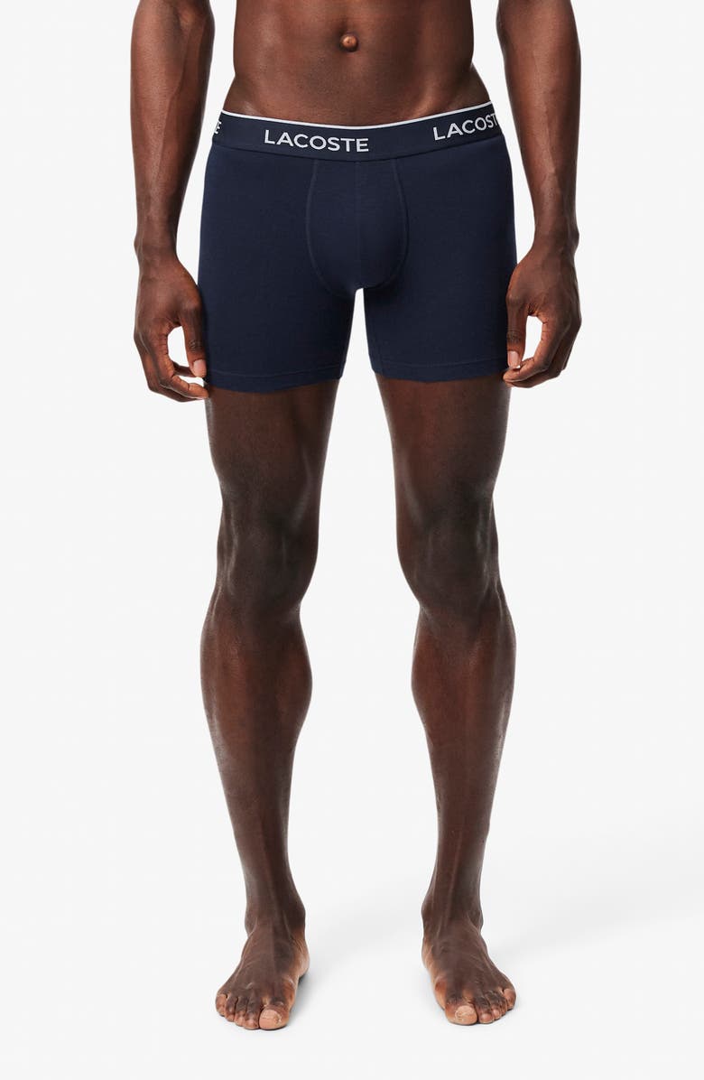 Lacoste Core Essentials Assorted 3-Pack Stretch Cotton Boxer Briefs, Alternate, color, Navy Blue/ Green-Red-Navy