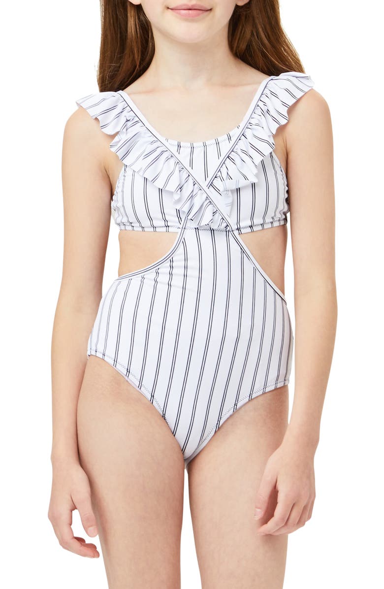 Habitual Girl Habitual Ruffle Stripe One-Piece Swimsuit, Alternate, color, 