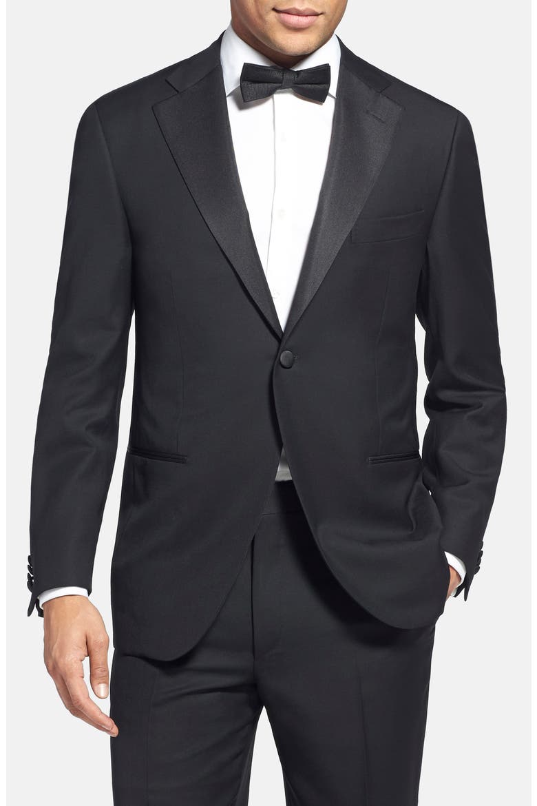 Trim Fit Wool Tuxedo, Alternate, color, BLACK
