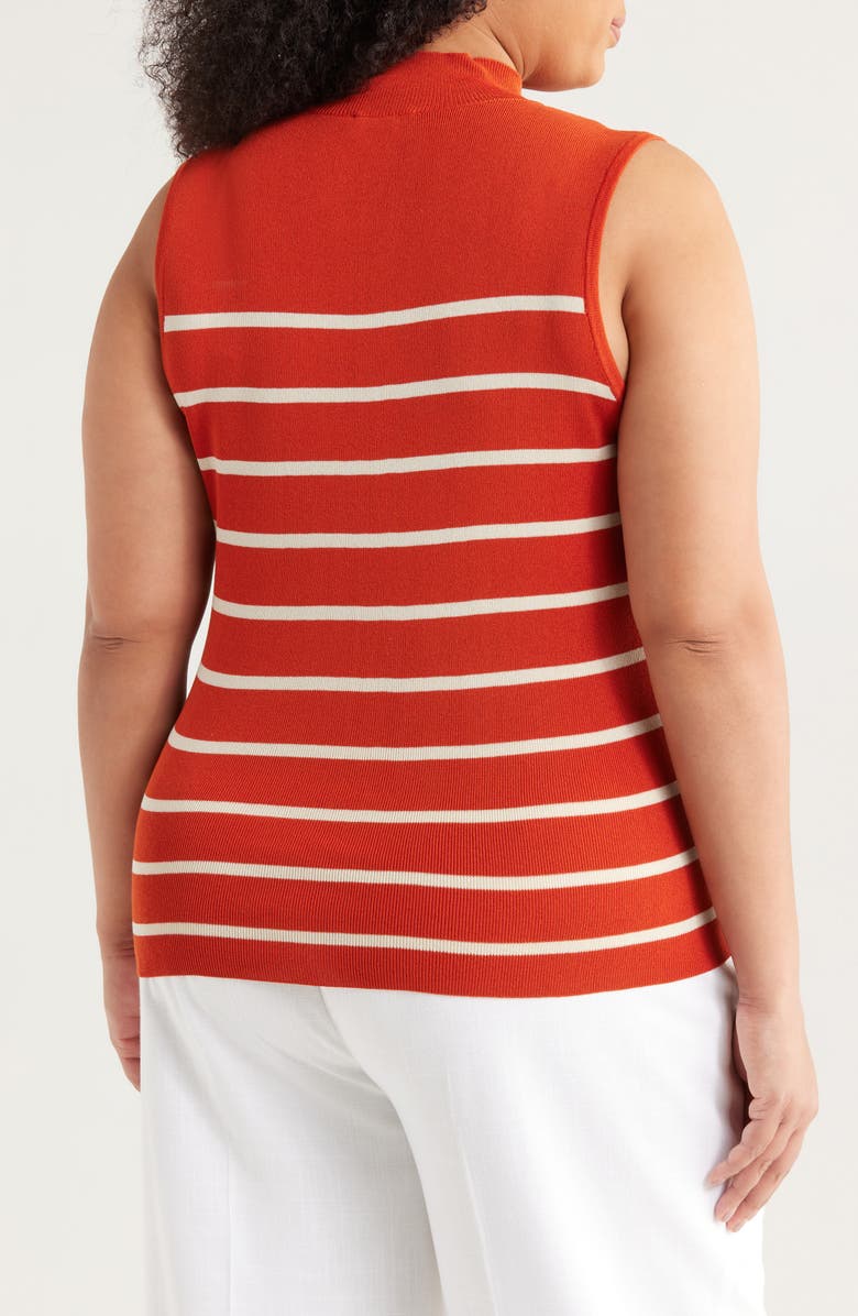 Tahari ASL Stripe Sleeveless Mock Neck Sweater, Alternate, color, Persimmon Vanilla