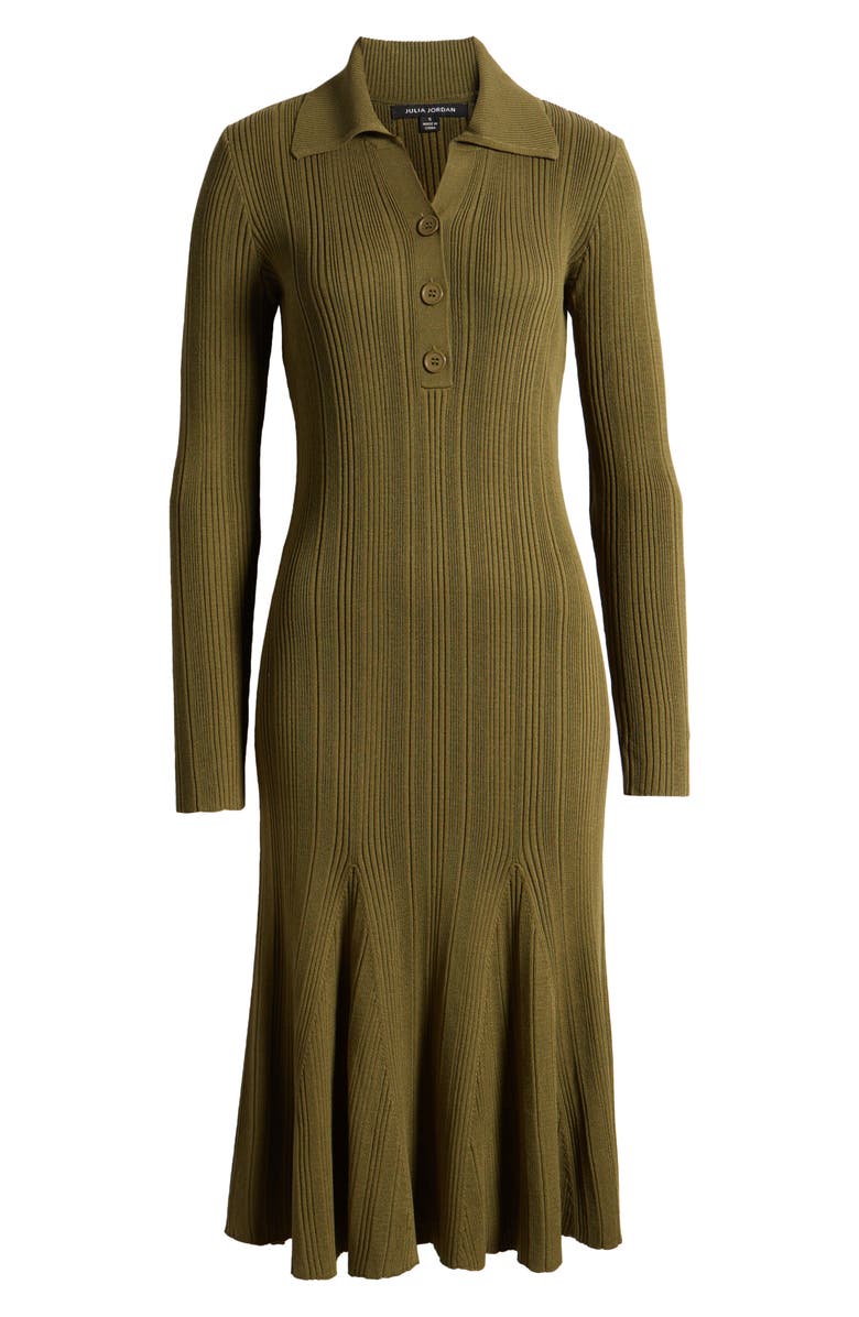Julia Jordan Variegated Rib Long Sleeve Midi Sweater Dress, Alternate, color, Avocado