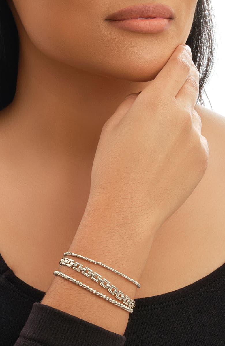 Sterling Forever Link Bead Bracelets - Set of 3, Alternate, color, 