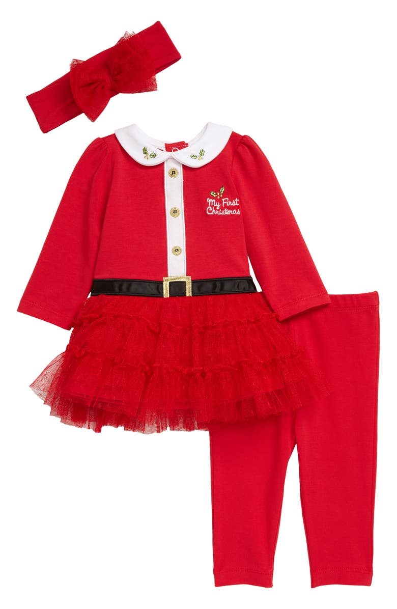 Little Me Santa Tutu Dress, Leggings & Headband Set, Main, color, 
