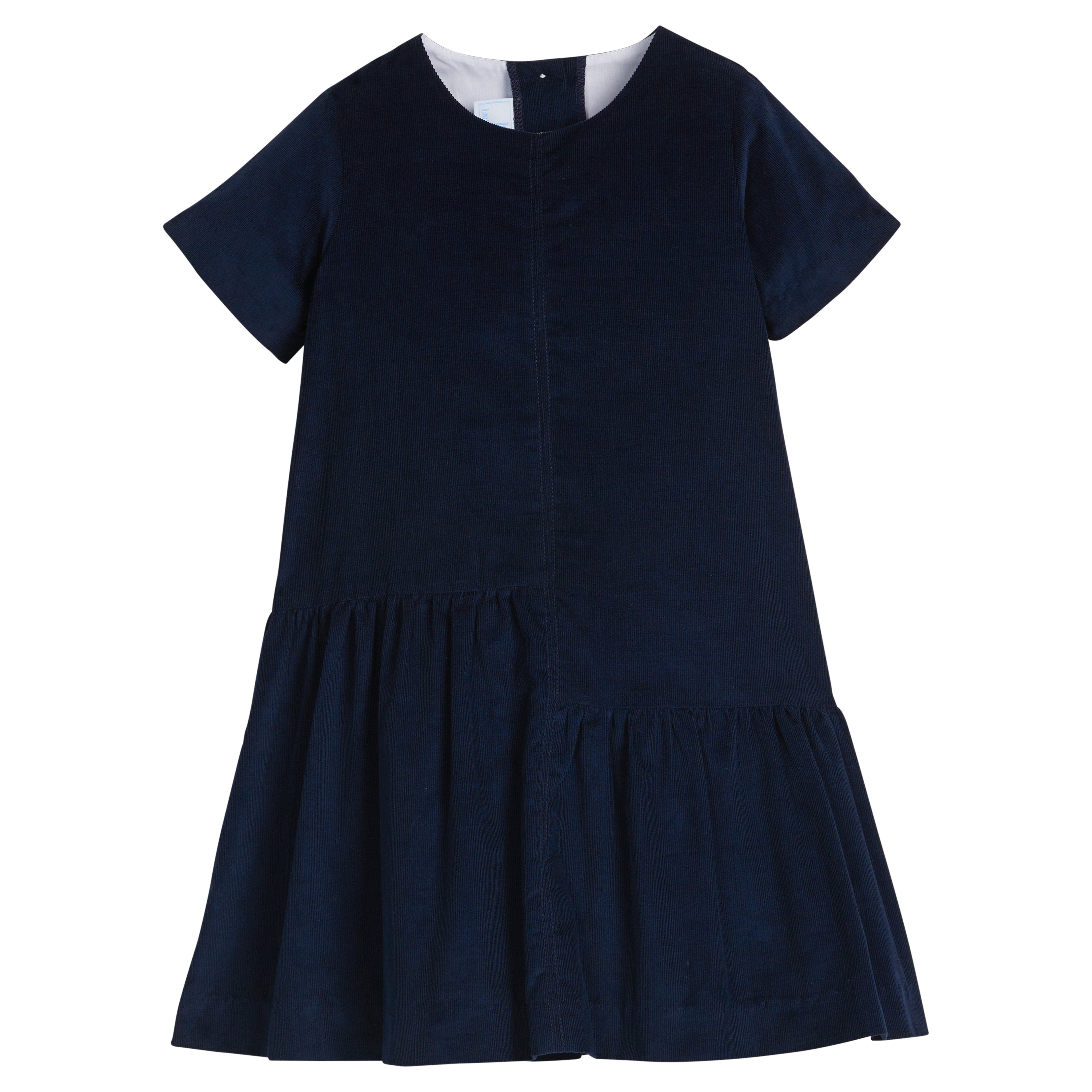 Little English Kids' Asymmetrical Jillian Dress in Navy Corduroy 