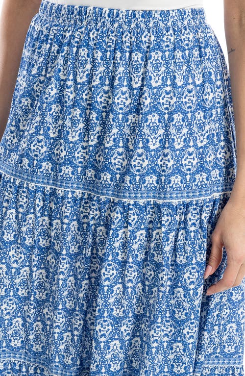 MAX STUDIO MAX STUDIO FLORAL WREATH PRINT TIERED COTTON BLEND MAXI SKIRT 