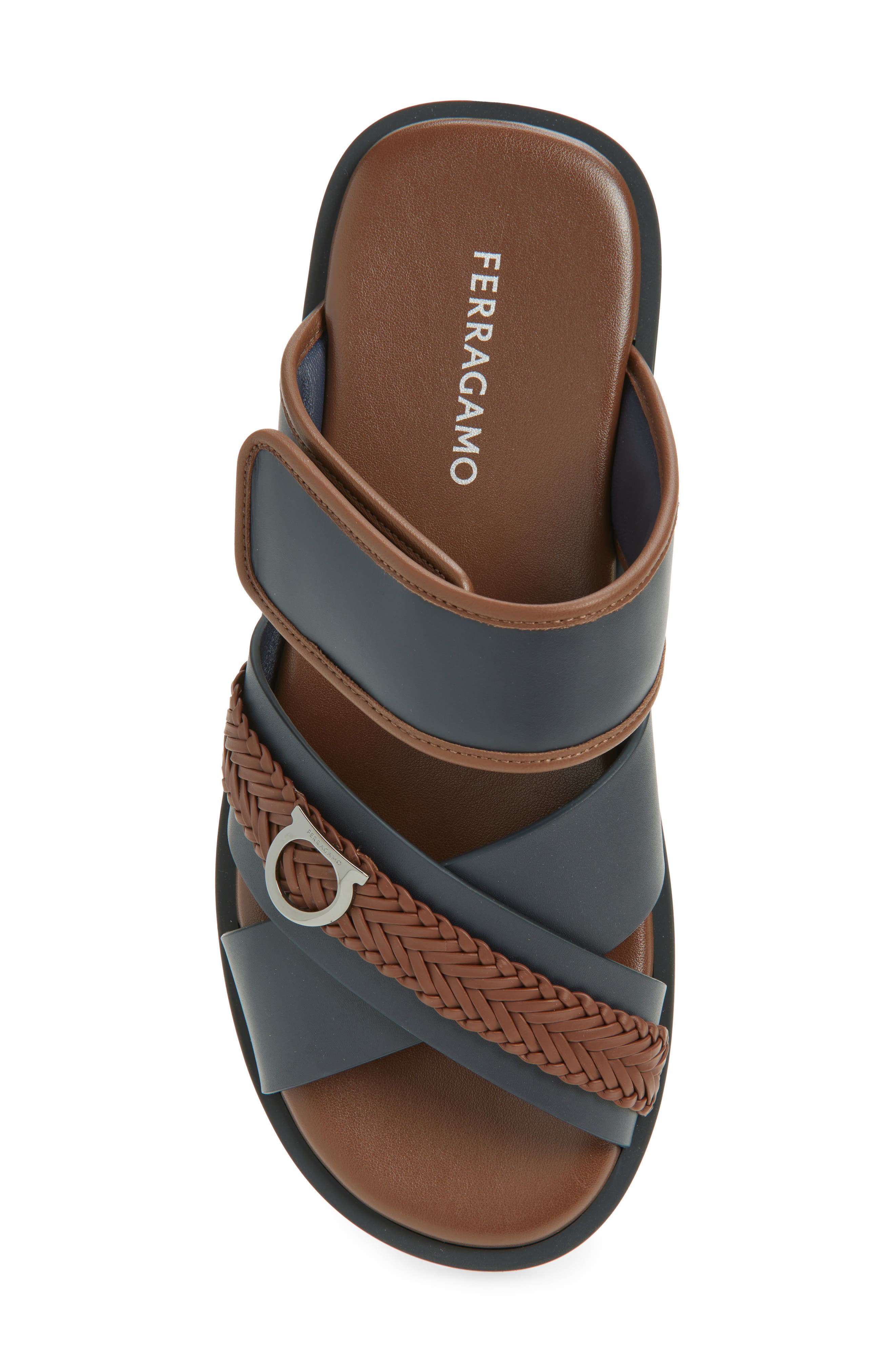 FERRAGAMO Bora Bora Slide Sandal, Alternate, color, Navy Midbrown