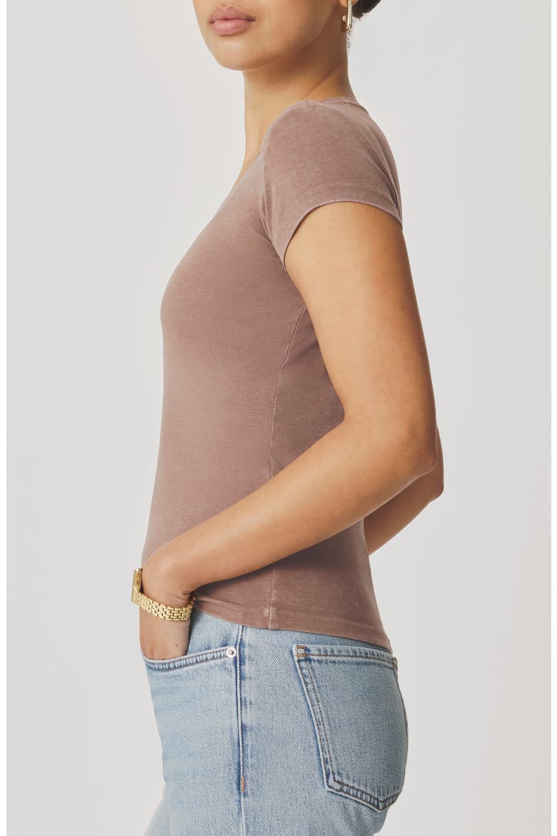 Josie Stretch V-Neck T-Shirt, Alternate, color, WICKER BROWN
