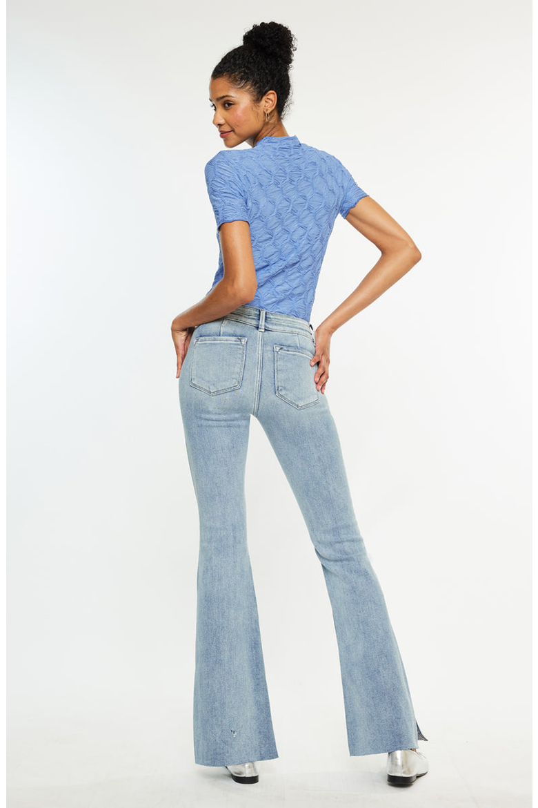 Selena Double Waist Band Flare Jeans, Alternate, color, Medium Wash