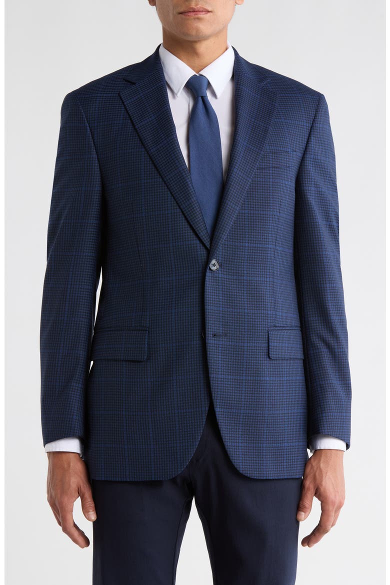 Navy Plaid Notch Lapel Wool Sport Coat, Main, color, NAVY