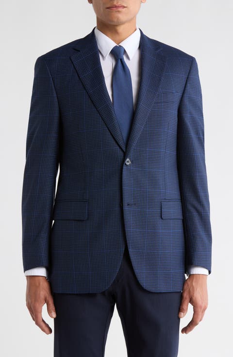 Navy Plaid Notch Lapel Wool Sport Coat