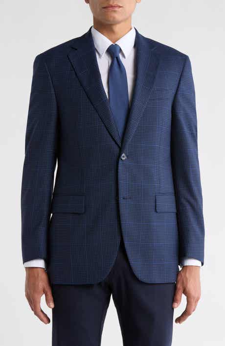 Peter Millar Navy Plaid Notch Lapel Wool Sport Coat