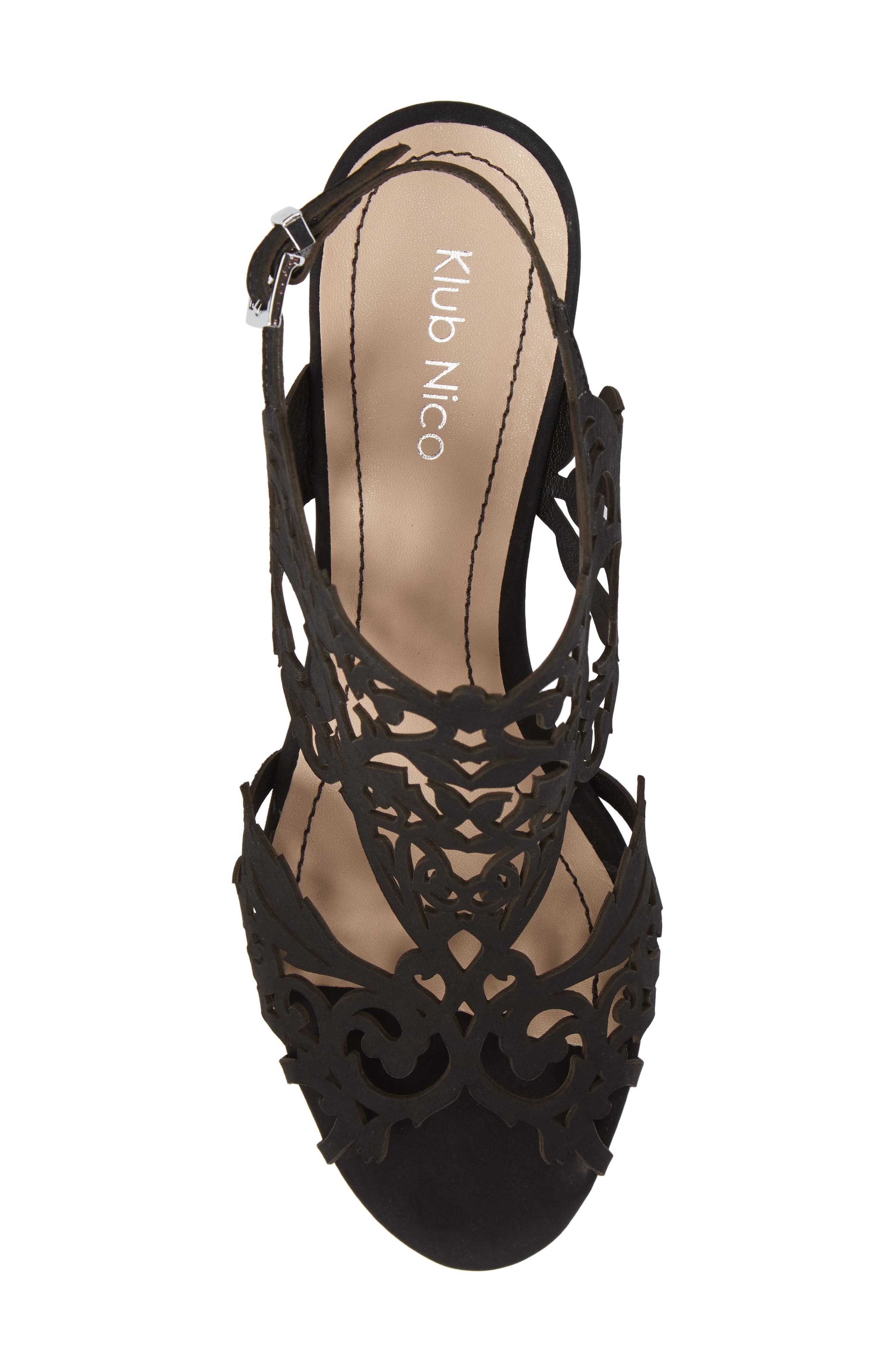 Marcela Laser Cutout Wedge Sandal, Alternate, color, BLACK NUBUCK LEATHER