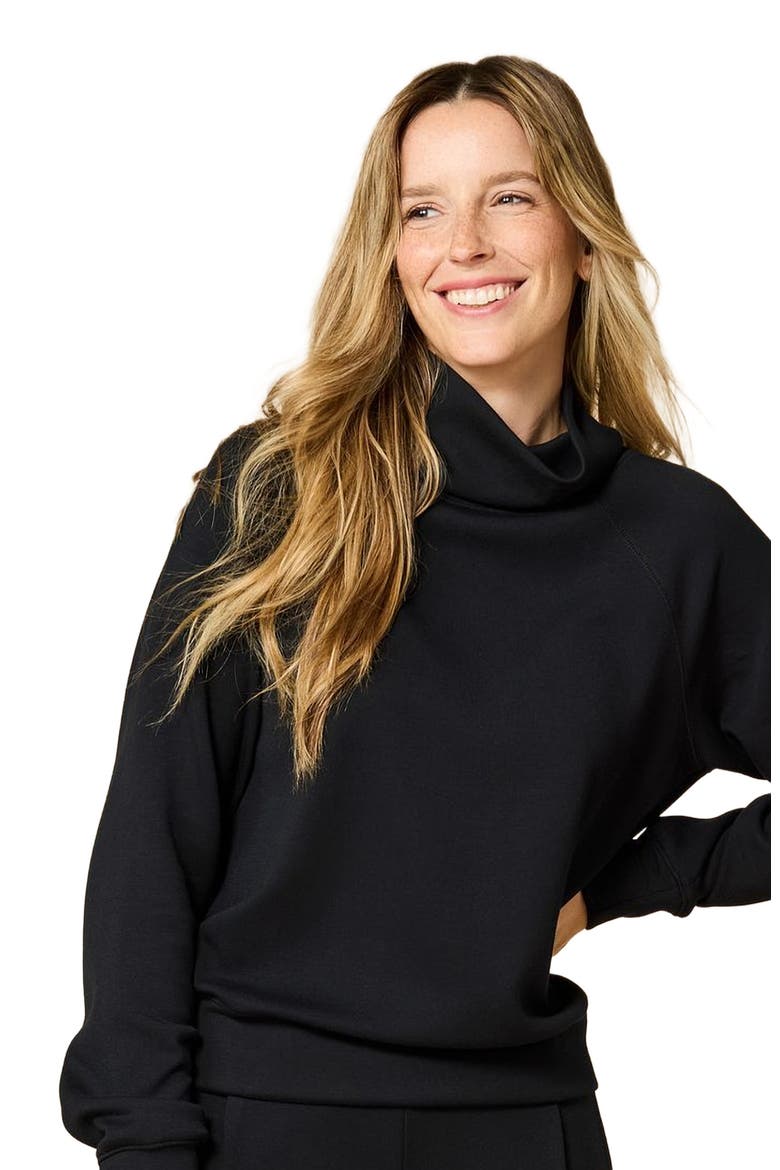 Athleisure Mock Neck and Pleated Pant Set, Alternate, color, Black