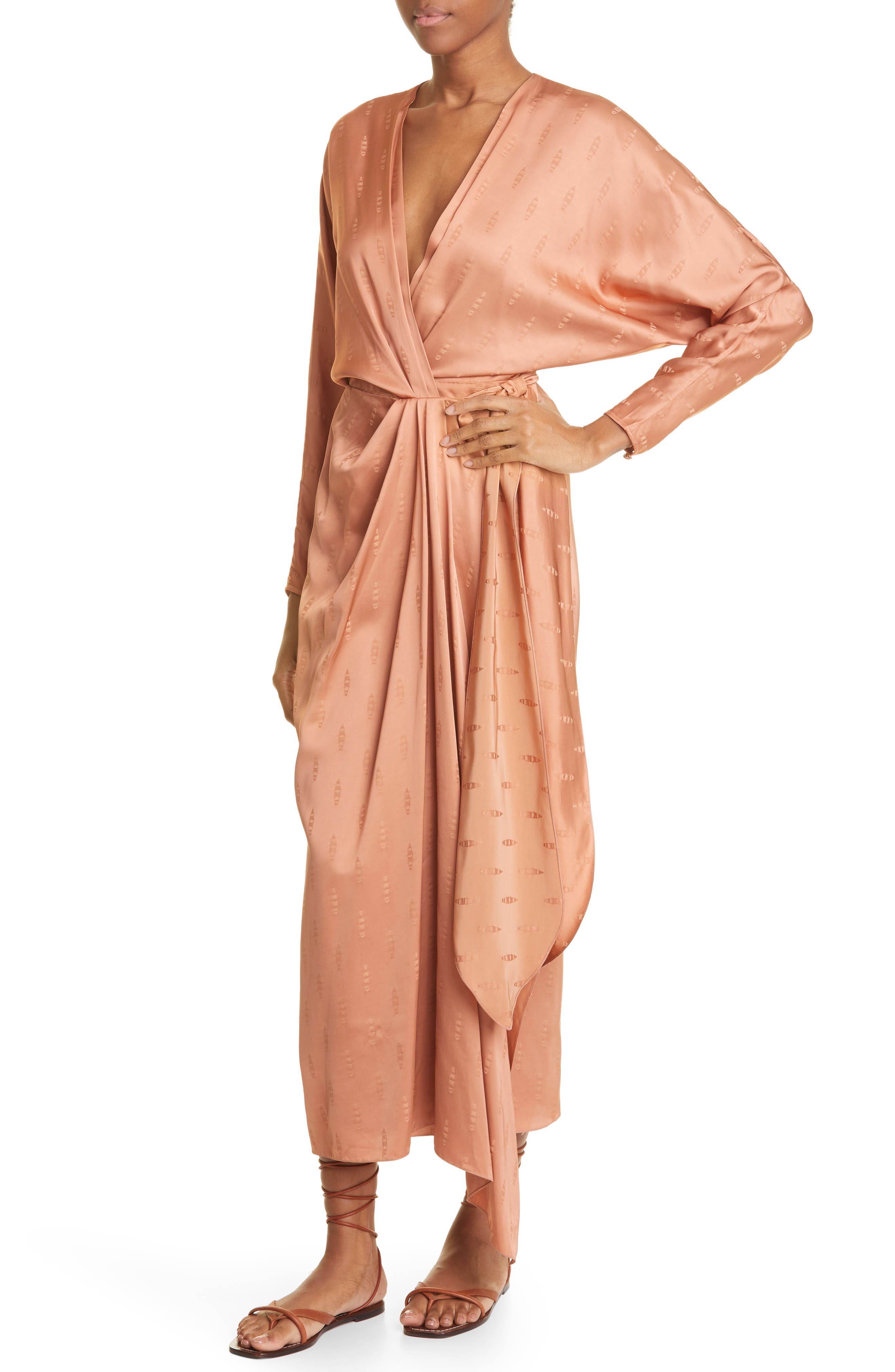 Johanna Ortiz Barnacle Jacquard Long Sleeve Satin Wrap Dress (Women ...