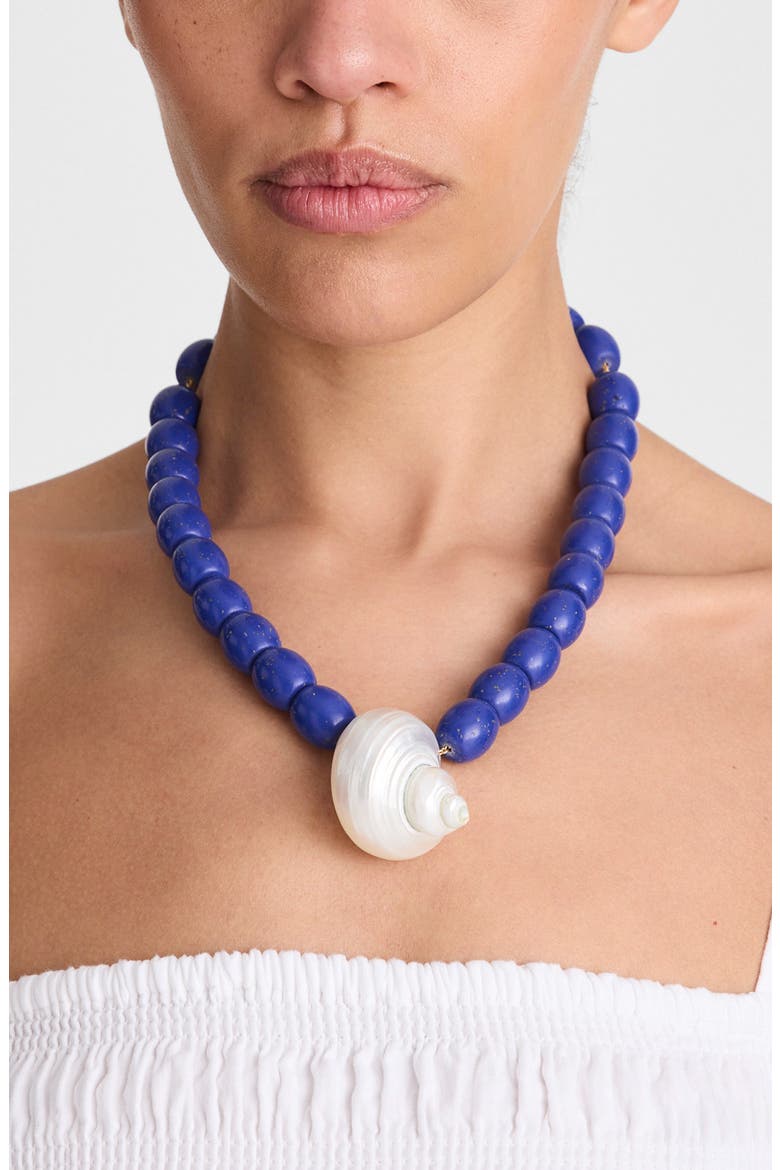 Shell Oversized Beaded Choker Necklace, Alternate, color, LAPIS