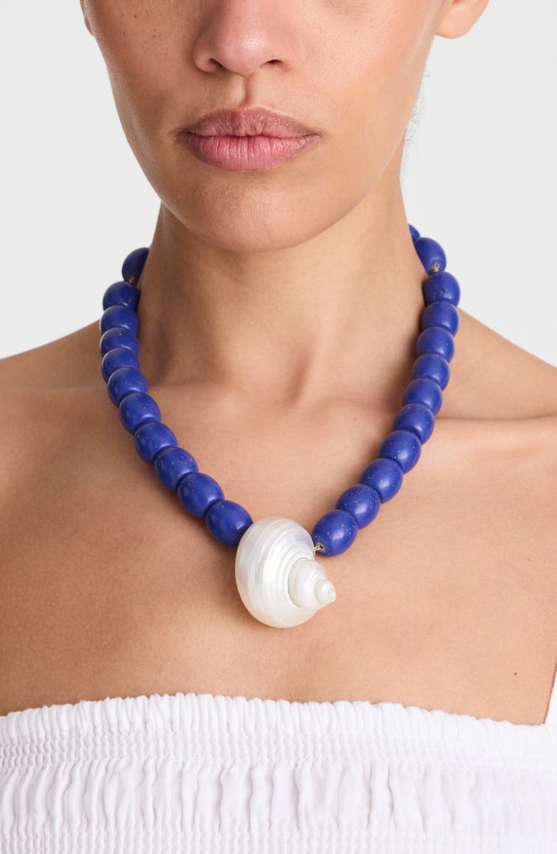 Madewell Shell Oversized Beaded Choker Necklace, Alternate, color, Lapis