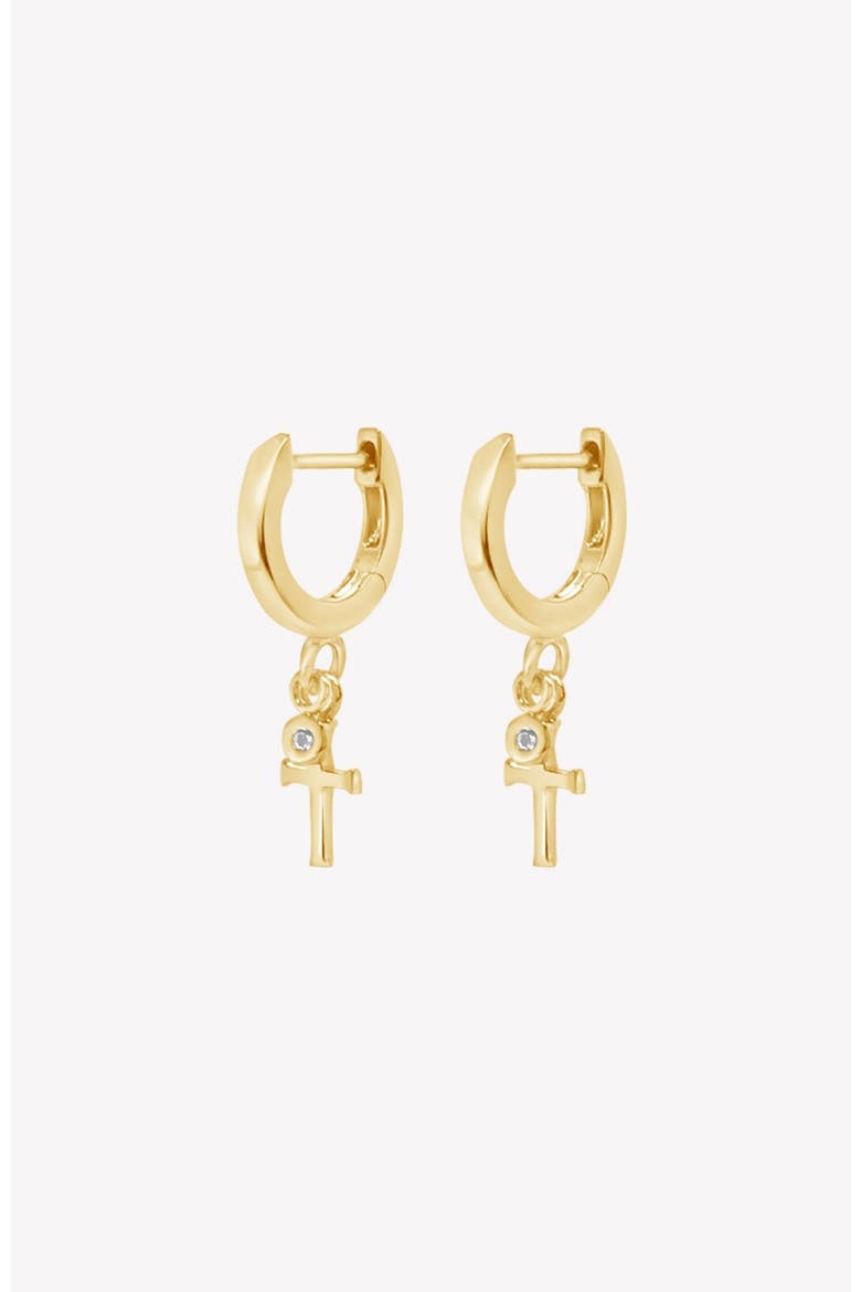 Calvary Cross Huggie Hoop Earrings, Main, color, 18k Gold Plated