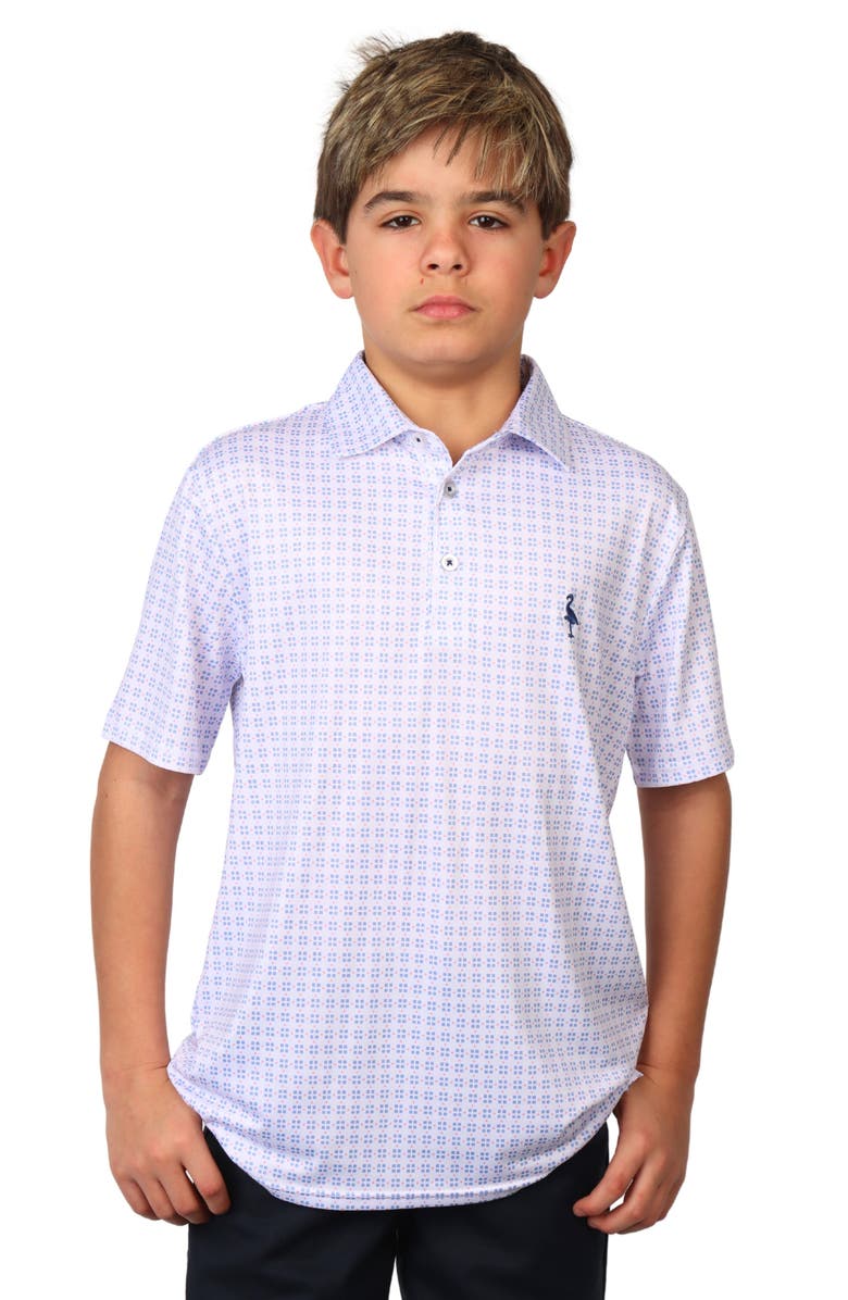 TailorByrd Kids' Four Squared Geometric Print Performance Knit Polo, Main, color, Dove White