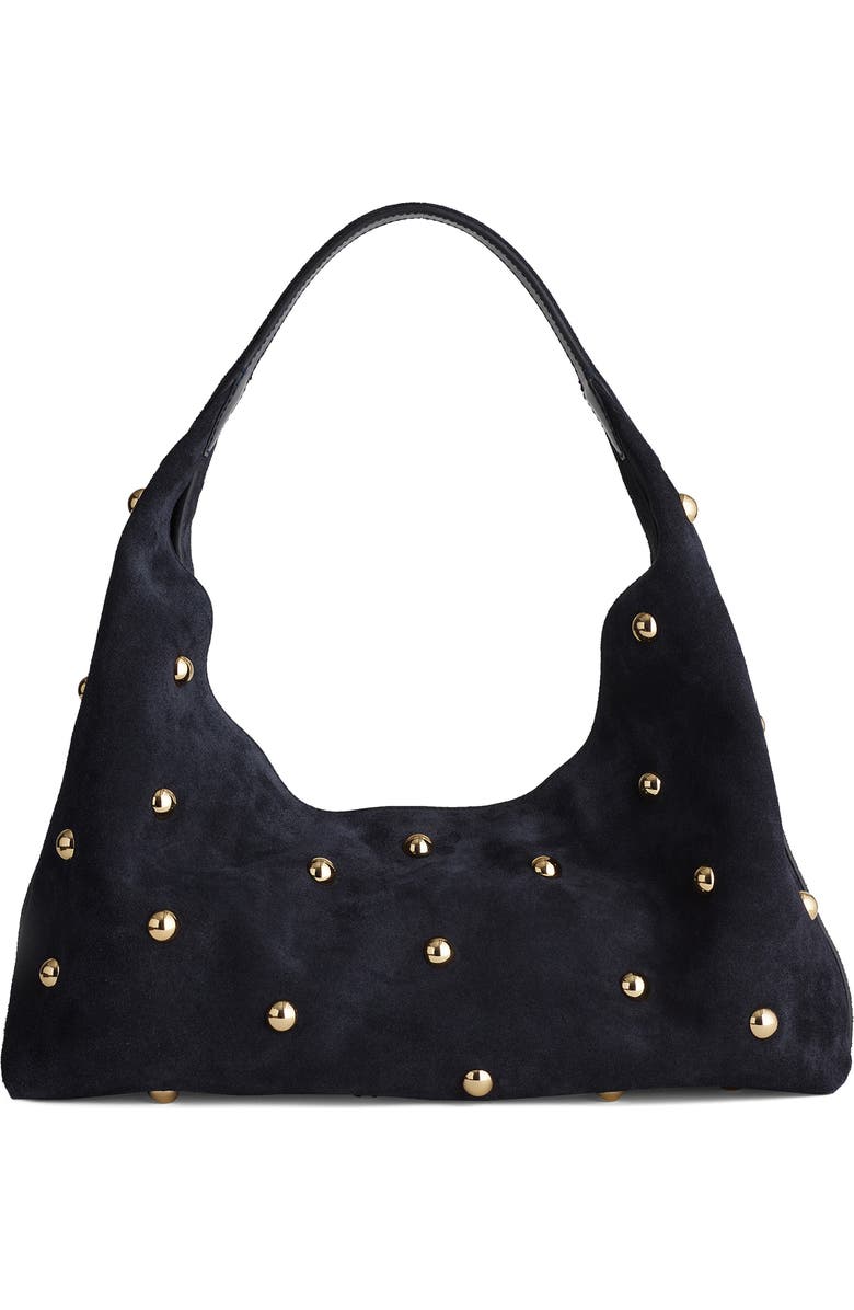 Madewell The Mylie Studded Suede Shoulder Bag, Main, color, Juniper Berry