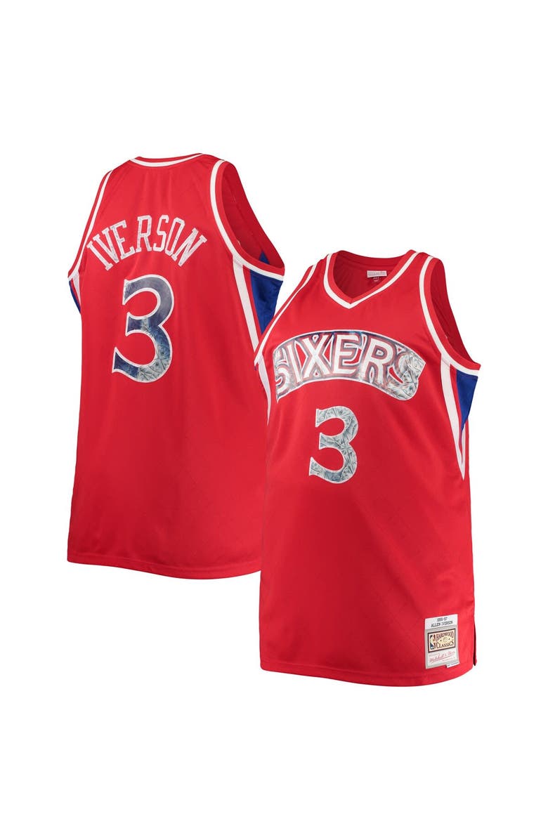 Mitchell & Ness Men's Mitchell & Ness Allen Iverson Red Philadelphia 76ers Big & Tall 1996/97 NBA 75th Anniversary Diamond Swingman Jersey, Alternate, color,