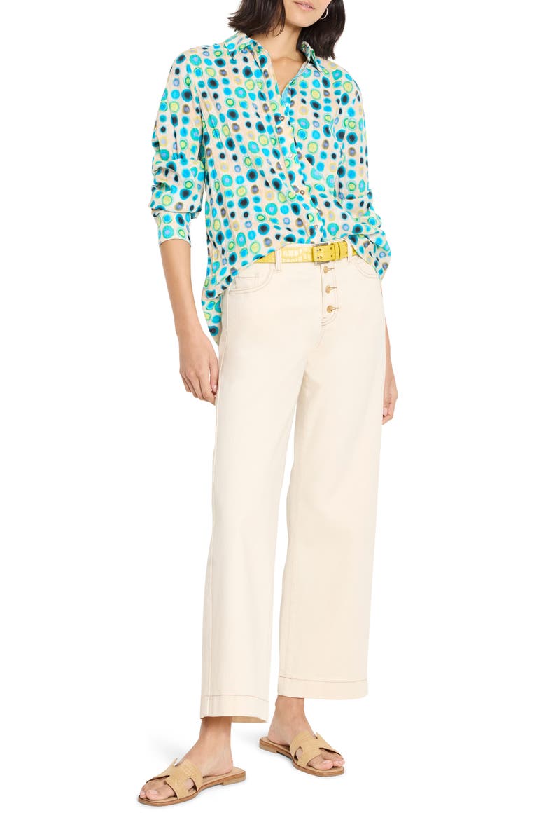 Bright Spot Crinkled Cotton Button-Up Shirt, Alternate, color, AQUA MULTI