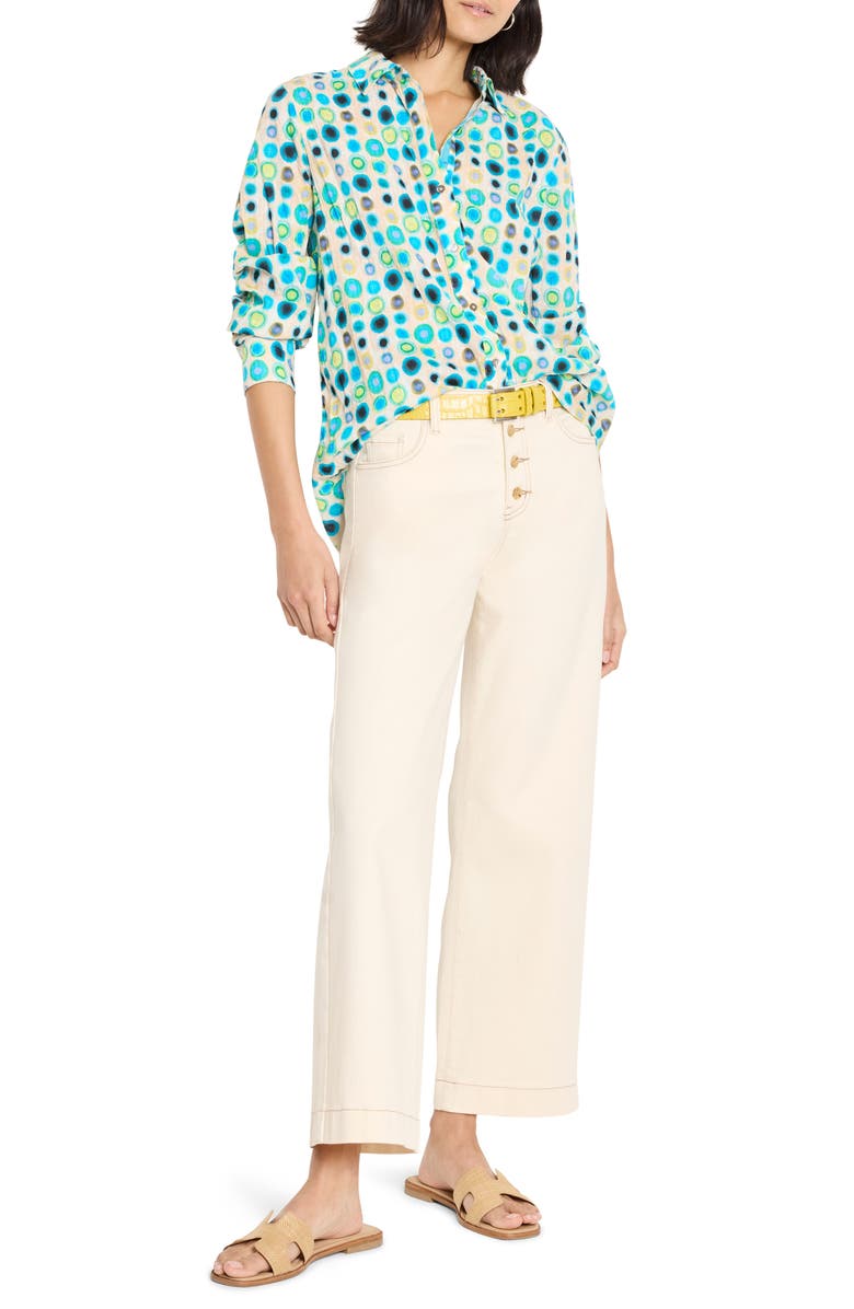 NIC+ZOE Bright Spot Crinkled Cotton Button-Up Shirt, Alternate, color, Aqua Multi