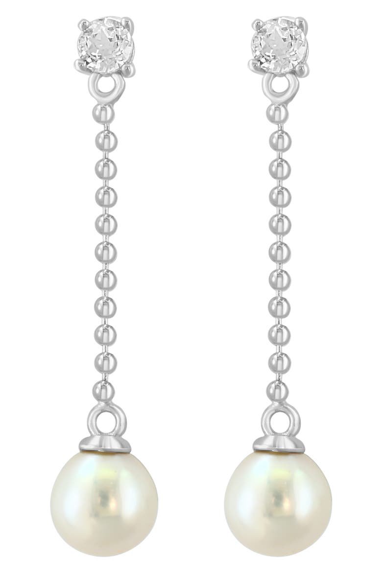 White Topaz & Freshwater Pearl Drop Earrings, Alternate, color, WHITE
