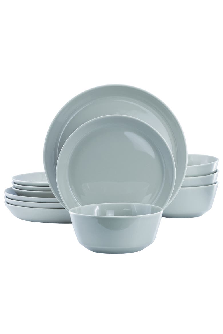 12 Piece Round Stoneware Dinnerware Set, Main, color, Blue