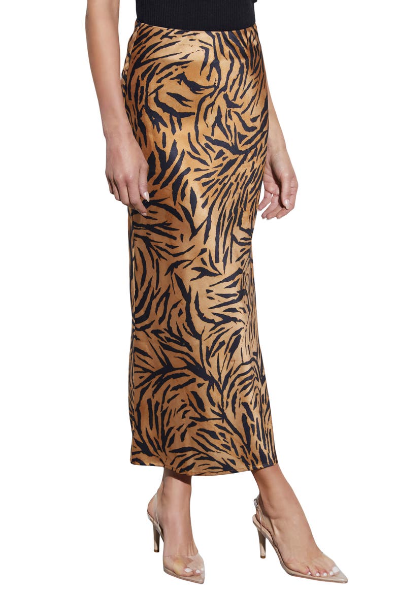 Tahiti Animal Print Satin Maxi Skirt, Main, color, TAN/ BLACK