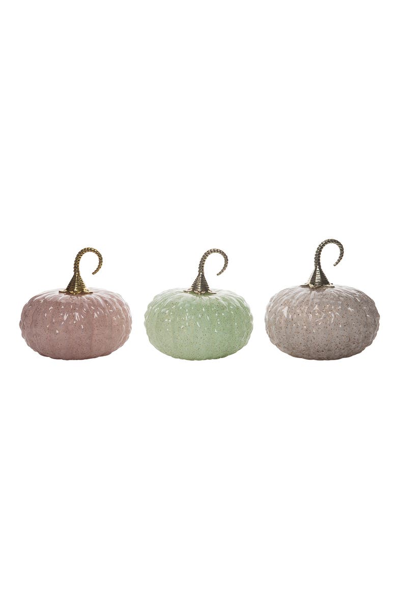 Glass Multicolored Harvest Elegant Pumpkin Set of 3, Main, color, Multicolored