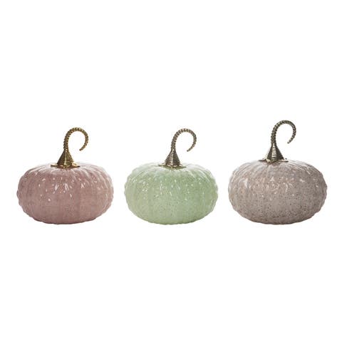 Glass Multicolored Harvest Elegant Pumpkin Set of 3